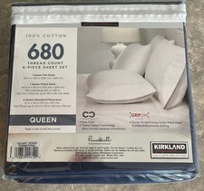 Kirkland Signature 6 pc 680 Thread Count Sheet Set-Queen-Indigo-NEW IN PACKAGE picture