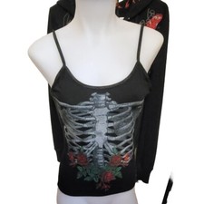 Vintage 90s Hot Topic 'BLEST' skeleton Tank Top Camo Size Medium Juniors picture