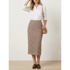 Night Studio NY Brown Cream Optical Illusion Mod Column Midi Skirt Size 8 VTG picture