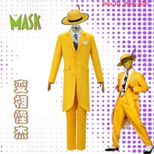 The Mask Jim Carrey Cosplay Costume Halloween Yellow Suit Carnival Uniform W/Hat picture