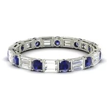 1.96Ct Natural Sapphire & Diamond Eternity Band Ring 14K Solid White Gold Size 6 picture