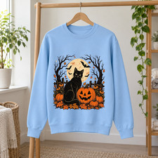 Spooky Halloween Cat Sweatshirt Pumpkin Fall Graphic Women Crewneck picture