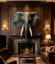Realistic Elephant Head Wall Sculpture, Resin African Elephant Bust Wall Decor picture