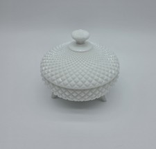 Vintage Westmoreland Milk Glass Diamond Patterned Lidded Candy Dish picture
