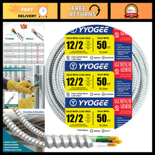 50FT 12/2 MC Cable with Ground - 12 Gauge Metal Clad Wire, Copper Conductors, In picture