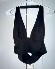 H&M Black Solid Halter Plunge Halter Neck top /Size: L / BNWT picture