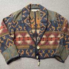 Vintage Flashback Coat Womens Medium Aztec Western Tribal Cotton Knit Blazer 90s picture
