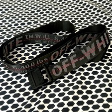 OFF-WHITE Men Black Industrial Logo Buckle Woven Belt One Size ✅ picture
