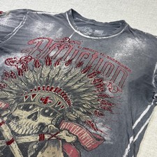 Affliction T-Shirt Mens XL Gray Distressed Chief Skull Graphic Crew Neck Cotton picture