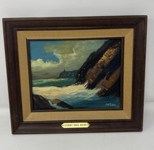 Val McGann Maine Original Vintage Painting Stormy Seas Framed Signed Ocean Scene picture