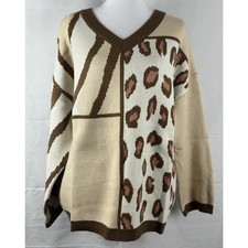 Gilli NWT Animal Print Colorblock V-Neck Sweater Soft Oversized Fall Size Medium picture