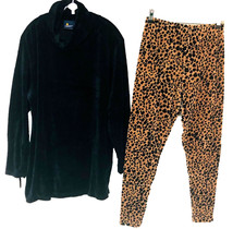 Y2K  Velvet Pant Set Vintage Tunic Cheetah Leggings Whimsigoth Lounge Womens M picture