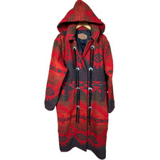 Vintage Woolrich Wool Duster Coat Sweater Large Hooded Southwestern Aztec Tassel picture