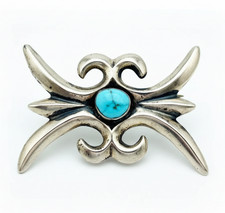 Navajo Sand Cast Pin Rare Southwest Pawn Blue Turquoise Sterling Silver picture