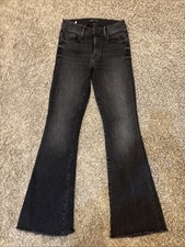 MOTHER Night Shadow Black Denim The Weekender Fray Flared Jeans Women's Size 26 picture