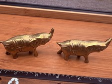 Vintage elephant hand carved Solid Brass Figurines Mini decor Set Of 2 India  picture