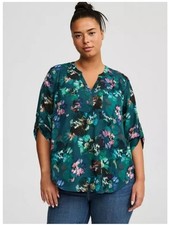 Torrid Floral Harper Georgette 3/4 Sleeve Pullover Blouse Boho Teal 5X picture