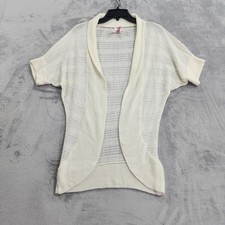 Derek Heart Cardigan Sweater Womens S Cream Open Front Short Dolman Sleeve Sheer picture