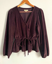 madewell maroon corduroy tie-waist long sleeve blouse size m picture