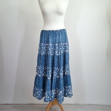 Anokhi for East Skirt Midi 12 14 16 Blue Floral Boho Hippie Artisan 100% Cotton picture