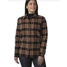 PRANA Women's Golden Canyon Flannel Shirt Large Sepia Brown Plaid NWT picture