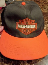 Vintage Harley Davidson Motor Clothes Snapback Hat Arched Text Black Orange NM picture