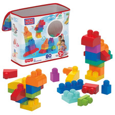 MEGA BLOKS Fisher-Price Toy Blocks Blue Big Building Bag with Storage -80 Pieces picture