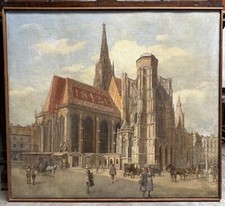 Antique St. Stephen’s Gothic Cathedral Oil Painting Edvard Weie Vienna Cityscape picture