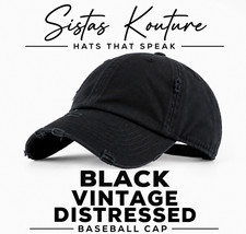 Sistas Kouture Black Distressed Cotton Twill Adjustable Women’s Baseball Cap picture