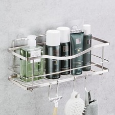 KINCMAX Premium Shower Caddy - Self Adhesive Shower Organizer w/ 4 Hooks, Drill- picture