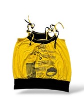 Y2K Yellow Graphic Crop Top Womens Vintage Halter Tank Black Trim Streetwear picture