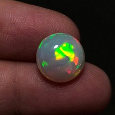 4.6 Ct Round Ethiopian Opal Cabochon, Rainbow Flashy Gemstone 12.7x6.6 MM picture