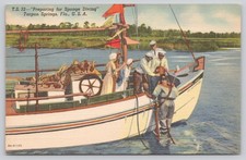 Vintage Postcard Tarpon Springs FL Preparing for Sponge Diving 1938 Curt Teich picture