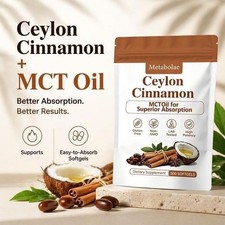 Metabolae Ceylon Cinnamon Capsules With MCT Oil, High Absorption, 300 Softgels picture