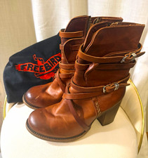 Freebird Baker Brown Leather Ankle Bootie Boots Zip Buckle Strap US 8 picture