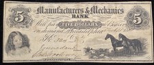 1858 $5 Manufacturers & Mechanics Bank - Philadelphia, PA - Feb 18th - VF picture