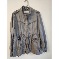 BKE Buckle 100% Tencel Grey Utility Cargo Anorak Jacket Cinch Waist Women's L picture