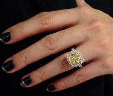 4.5 Ct Yellow Cushion Cut Lab-Created Sapphire 14K White Gold Engagement Ring picture