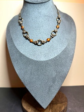 Vintage 1/20 12K Gold-Filled Orange Chatoyant Cabochon Panel Link necklace picture