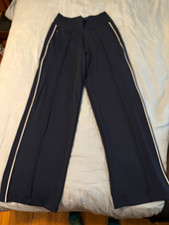 Athleta Women's M Tall Navy/White Wide-Leg Track Pants Zip Pockets Solid picture