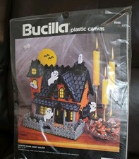Vtg Bucilla Haunted House Candy Holder Kit Plastic Canvas #6095 Halloween 8.5x11 picture