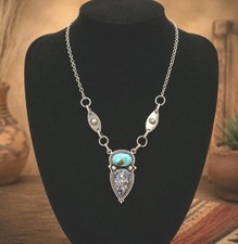 Golden Hills & Blue Bird Turquoise Sterling Silver Necklace Navajo Style Adj 20 picture