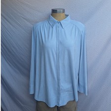 Chico's Button Down Shirt Women 2 Light Blue Excellent Faux Suede Long Sleeve picture
