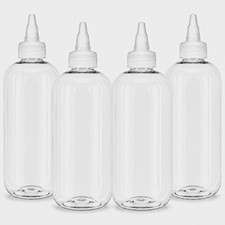 4 Pack 8 oz Boston Round Clear Plastic Squeeze Bottles Natural Twist Top Caps picture