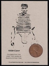 JOSH GIBSON -Original 1939 Lincoln Wheat Cent Coin Card - NEGRO LEAGUE LEGEND picture
