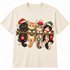 Vintage Christmas Cats Four Festive Kittens Cat Lover Unisex T-Shirt picture