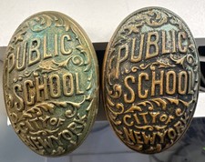 Antique New York City Public School brass door knobs Sargent & Co 1898 handle SK picture