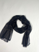 Saks Fifth Avenue Silk Chiffon Plaid Rectangle Scarf Navy Gray 60x18 Italy picture