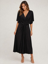NWT Sharagano Black Twist-Knot Front Detailing V-Neck Midi Dress Size 14 picture