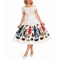 Vtg 1950s Novelty Print Skirt S Fall Atomic Scarecrow Pumpkins Mid Century Swing picture